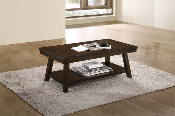 English Elm New Walnut Finish 1pc Coffee Table with Open Shelf, 47"x24" Modern Walnut Veneer Top & Solid Legs B011P396185