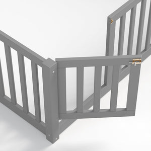 English Elm Queen Kids Floor Bed Pine Wood Frame with Safety Rails Door and Low Profile Design Gray W1580P418053