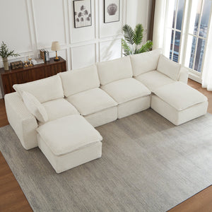 English Elm Cloud Corduroy U-shape Sectional with Ottoman Convertible Modular Living Room Sofa W2339S00134