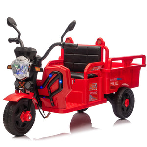 English Elm 12v Kids Electric Cargo Trike with Led Lights Wide Seat Anti-slip Wheels Toddler Ride On Red W1578P336051