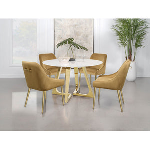 English Elm Imani White Marble Round Dining Table with Gold Stainless Steel Geometric Base B062S01552
