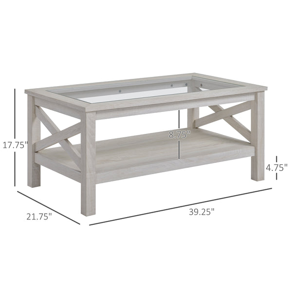 English Elm HOMCOM Farmhouse Coffee Table with Flip Lift Top and Hidden Storage, Square Center Table, Rustic Charm White Oak W2225P217445