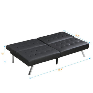 English Elm Wood Frame Futon Sofa Bed With Stainless Steel Legs - Versatile Black Pvc Design For Any Space W2297P247530-GIGA
