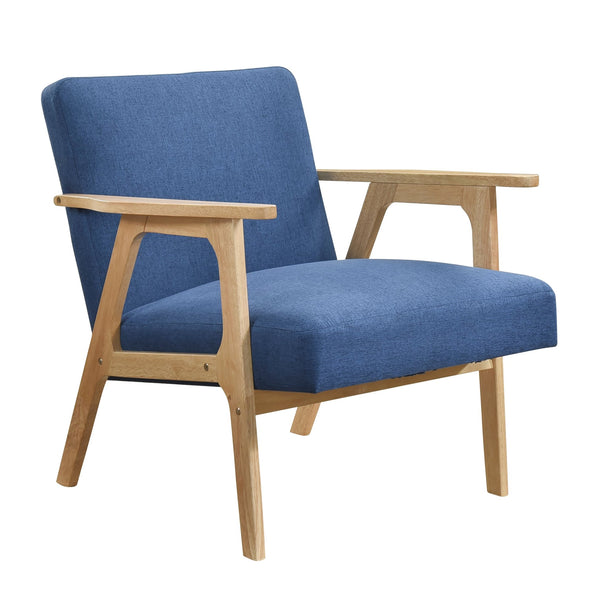 English Elm Modern Mid-Century Accent Chair Walnut Frame with Textured Linen Upholstery and Cushioned Seat Comfortfulness Blue,Natural 26.5 L x 23.5 W x 10 H B011P308035