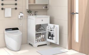 English Elm 20" Bathroom Vanity with Ceramic Sink, MDF Construction, Soft-Closing Door, Storage Rack & Shelf White N725P218017K
