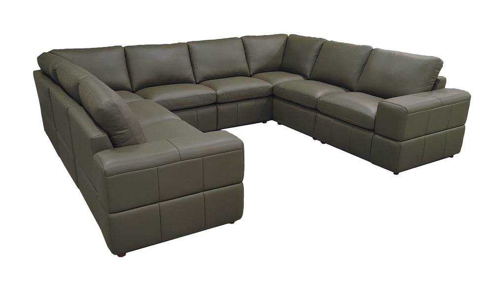 English Elm Large Square Arm Leather Match Modular Sectional for Spacious Living Rooms Olive Green B2748S00146