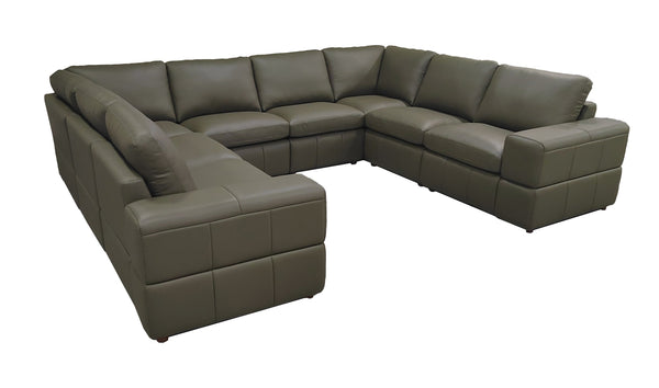 English Elm Large Square Arm Leather Match Modular Sectional for Spacious Living Rooms Olive Green B2748S00146
