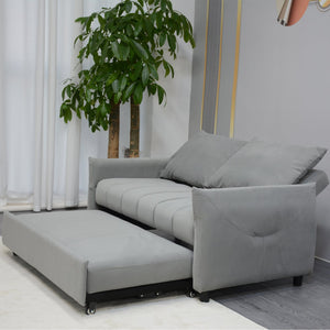 English Elm Convertible Velvet Sleeper Sofa Bed Loveseat with USB Charging, Pull-Out Bed, Storage Pockets, Gray W1183S00022
