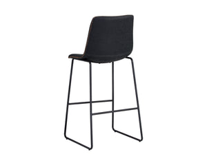 Sunpan Cal Barstool Set of 2 - Stylish Mid-Century Design with Brushed Steel Frame & Faux Leather Comfort Antique Black