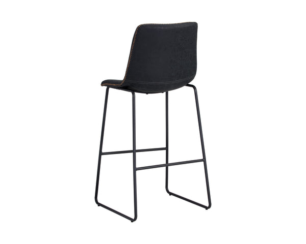 Sunpan Cal Barstool Set of 2 - Stylish Mid-Century Design with Brushed Steel Frame & Faux Leather Comfort Antique Black