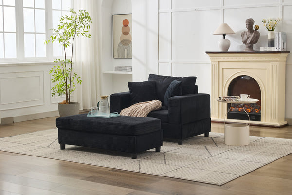 English Elm Chaise Lounge Chair With Removable Ottoman - Modern Upholstered Sofa Bed For Living Room & Bedroom Comfort W1170P353044