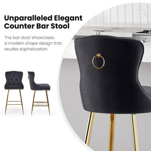 English Elm Bar Stools Set Of 2, Luxurious Velvet Wing-Back Chairs With Metal Legs For Kitchen & Dining Spaces T3623P363065