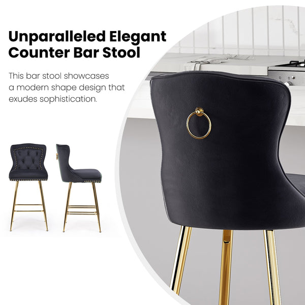 English Elm Bar Stools Set Of 2, Luxurious Velvet Wing-Back Chairs With Metal Legs For Kitchen & Dining Spaces T3623P363065
