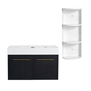 English Elm 36 Inch Wall-Mounted Bathroom Vanity Set With Thick Resin Sink, Storage Rack & Soft-Close Hinges W999S00369