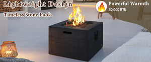 English Elm U_style Mgo Square Propane Fire Pit 40000 Btu Stone Texture Patio Table with Lava Rocks Black N711P410544B