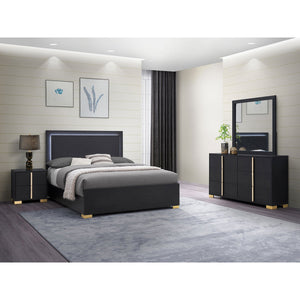 English Elm Medici Black 4-Piece Led Bedroom Set – Modern Elegance With Gold Accents & Ambient Lighting B062S01066