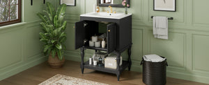 English Elm 24'' French Style Bathroom Vanity with Ceramic Sink Soft Close Cabinet and Drawer Black N710P411341B
