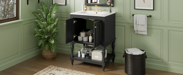 English Elm 24'' French Style Bathroom Vanity with Ceramic Sink Soft Close Cabinet and Drawer Black N710P411341B