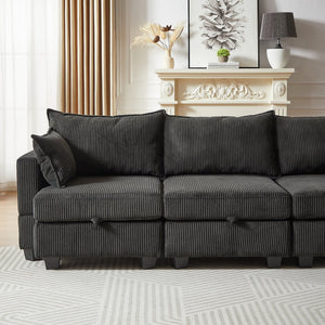 English Elm 113.5'' Modular Sectional Sofa with Storage Ottoman, Convertible U or L Shape Sleeper for 6 Seats Black W834S00250