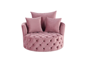 English Elm Zunyas Pink Velvet Accent Chair with 360° Swivel, Tufted Buttons, 3 Plush Pillows & Durable Frame B2726P256293
