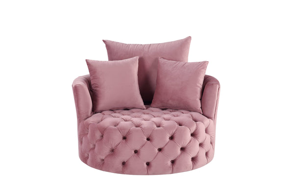 English Elm Zunyas Pink Velvet Accent Chair with 360° Swivel, Tufted Buttons, 3 Plush Pillows & Durable Frame B2726P256293