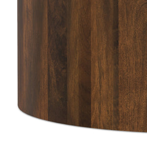 English Elm Millbury Solid Mango Wood Round Coffee Table Rustic Drum Design for Living Room Walnut Brown B136P429105