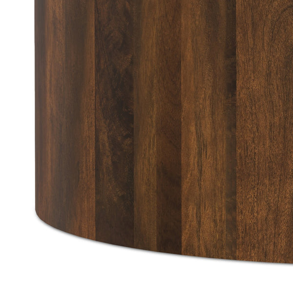 English Elm Millbury Solid Mango Wood Round Coffee Table Rustic Drum Design for Living Room Walnut Brown B136P429105