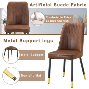 English Elm Table & 4 Chairs Set - Modern Minimalist 42" Round Dining Table With Deep Walnut Top & Techno-Fabric Seating W1151S03749-GIGA