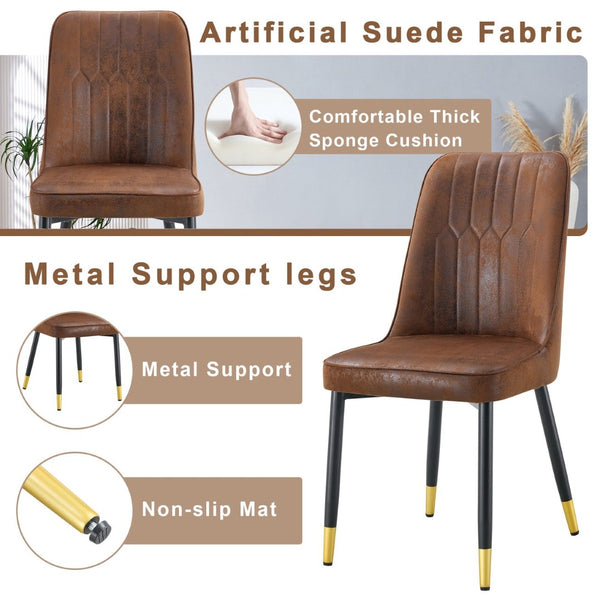 English Elm Table & 4 Chairs Set - Modern Minimalist 42" Round Dining Table With Deep Walnut Top & Techno-Fabric Seating W1151S03749-GIGA