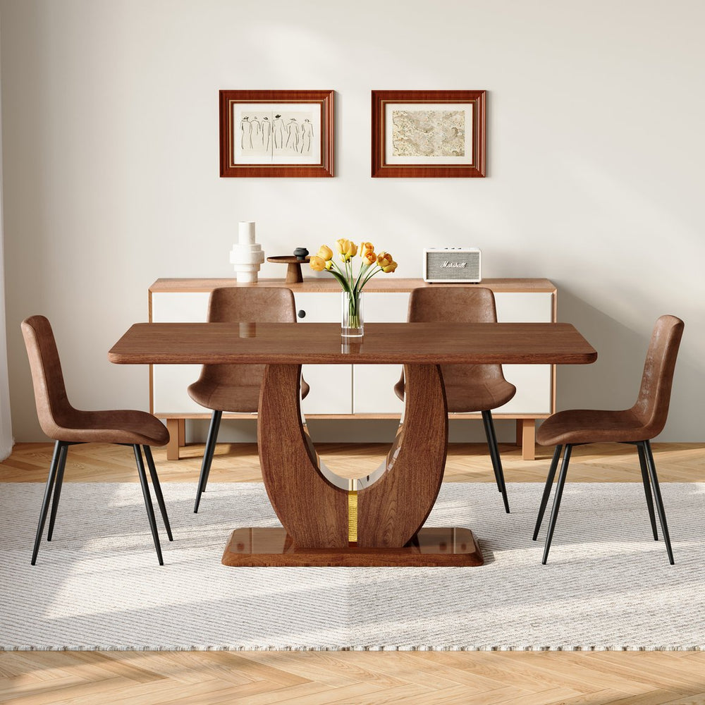 English Elm One 5 Piece Dining Set 63 Inch Table Dark Wood Grain Top with Brown Fabric Chairs W1151S04405