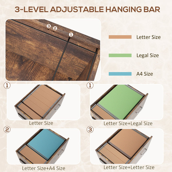 English Elm Vinsetto Rustic Brown 2-Drawer Mobile File Cabinet with Lock, Hanging Bars, Shelves & Wheels W2225P173973