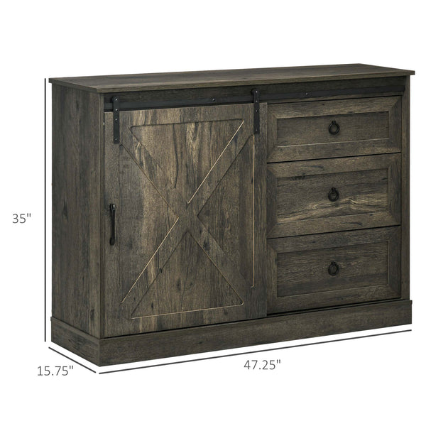 English Elm Homcom Farmhouse Sideboard Buffet Cabinet With Sliding Barn Door & 3 Drawers For Stylish Storage W2225P217414