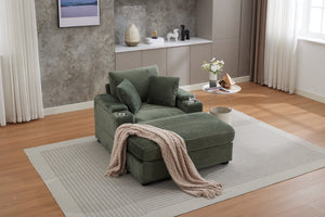 English Elm Corduroy Chaise Lounge Sofa With Movable Ottoman, Cupholders, Storage & Detachable Cushions W2120S00005-GIGA