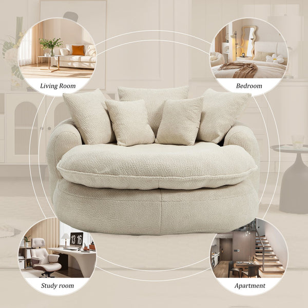 English Elm Oversized Memory Foam Chenille Bean Bag Sofa with Wrap-Around Backrest and Lumbar Support for Adults Beige W395P359408