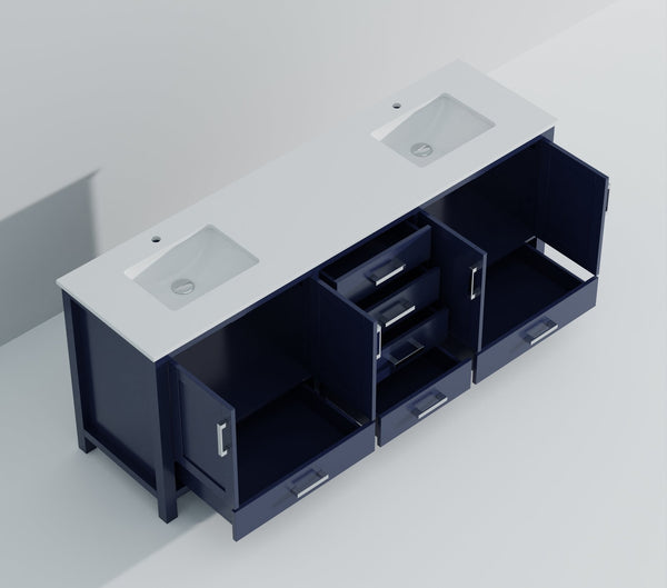 English Elm Navy Blue Double Bath Vanity 84" W X 22" D With Cultured Marble Top & Ample Storage Solutions B2731P259166