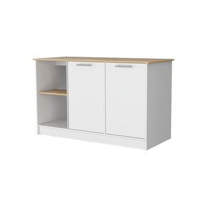 English Elm Mercury Kitchen Island with 59" Spacious Countertop, Dual Cabinets, Open Shelves & Modern Finishes B128S00038