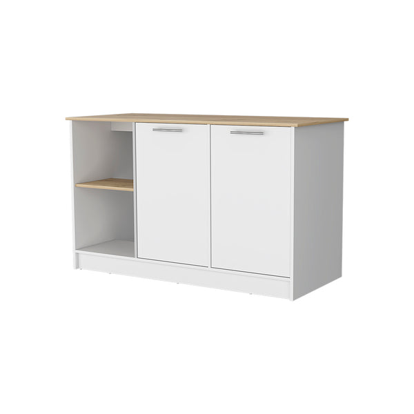 English Elm Mercury Kitchen Island with 59" Spacious Countertop, Dual Cabinets, Open Shelves & Modern Finishes B128S00038
