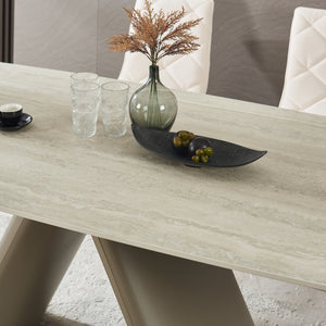 English Elm Retractable Sintered Stone Extendable Dining Table Seats Eight with Steel Base W5630S00002