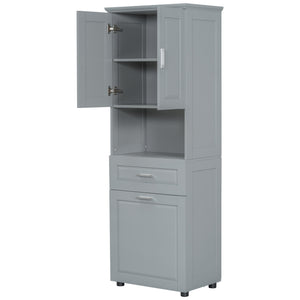 English Elm Tall Bathroom Cabinet with Tilt-Out Laundry Hamper, Adjustable Shelves, Anti-Tip Design & Large Storage Grey WF323481AAE