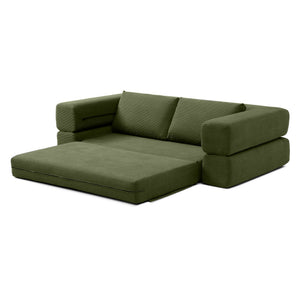 English Elm 81'' Corduroy Floor Sofa Convertible Loveseat Futon Sleeper with Foam Fill and Pillows Green W1117P459731