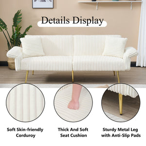 English Elm 79 Corduroy Sofa Bed Foldable Double Convertible Sleeper with Folding Armrests for Compact Living Rooms White W2290P250580