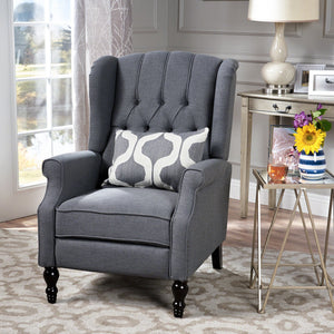 English Elm Charcoal Wingback Pushback Recliner with Button Tufted Diamond Fabric Upholstery Charcoal N763P410529E