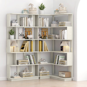 English Elm 90 Cm Modular Corner Bookcase Set Two Piece White Oak Shelving for Home Office W2899S00008