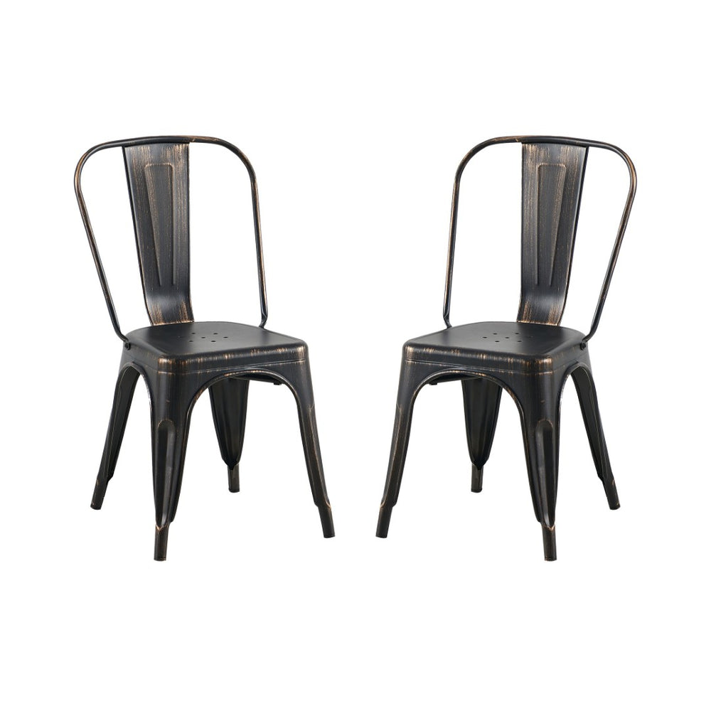 English Elm Set Of 2 Sanded Matte Black Industrial Metal Dining Chairs - Stackable, Lightweight, Easy-Clean Design B347P383371-GIGA