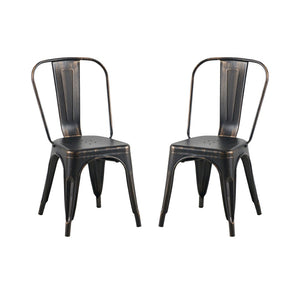 English Elm Set Of 2 Sanded Matte Black Industrial Metal Dining Chairs - Stackable, Lightweight, Easy-Clean Design B347P383371-GIGA