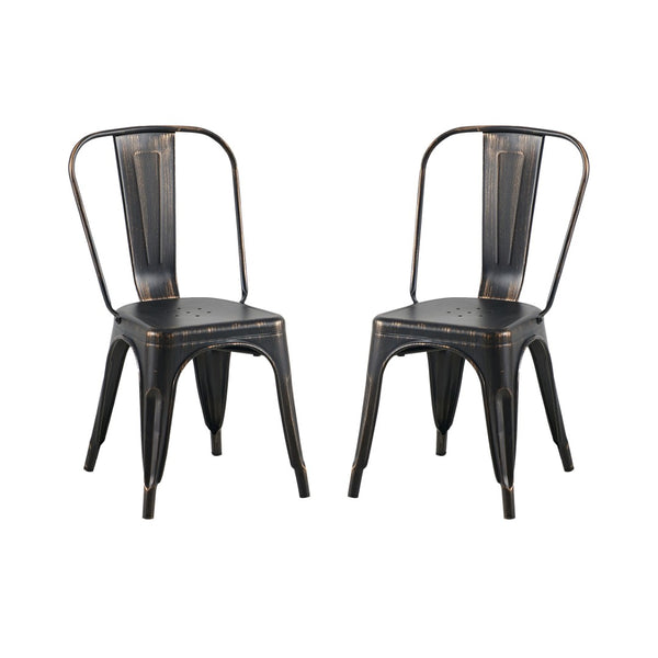 English Elm Set Of 2 Sanded Matte Black Industrial Metal Dining Chairs - Stackable, Lightweight, Easy-Clean Design B347P383371-GIGA