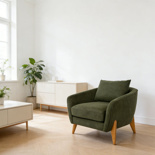 English Elm Accent Armchair Upholstered Low Profile Reading Chair with Lumbar Pillow Modern Living Room Seat Green W2308P462509