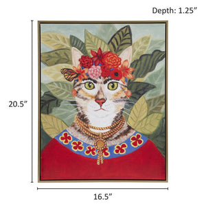 JLA Home Madison Park - Bohemian Framed Canvas Art — Whimsical Cat Portrait by Carol Lew with Embossed Gold Frame, 16.5x20.5" Bohemian Cat ID95C-0041