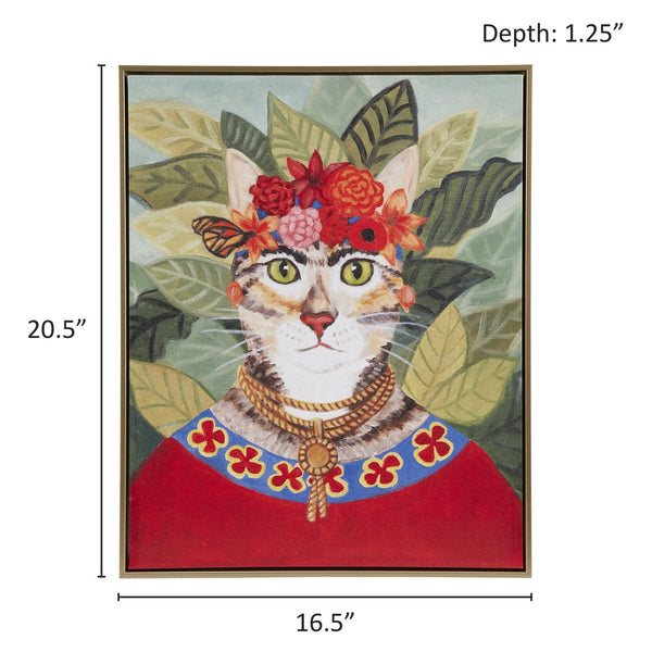 JLA Home Madison Park - Bohemian Framed Canvas Art — Whimsical Cat Portrait by Carol Lew with Embossed Gold Frame, 16.5x20.5" Bohemian Cat ID95C-0041