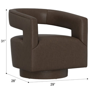 English Elm Brown Swivel Accent Chair Wraparound Geometric Cutout Textured Fabric Living Room Seat Dark Brown B2709P474409